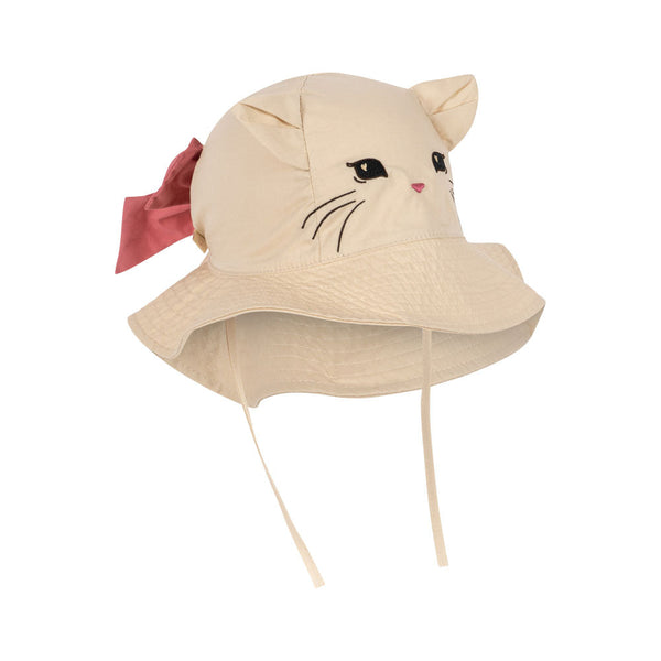 Verbena Bow Kitty Cotton Sunhat with Ties (Creme Brulee)