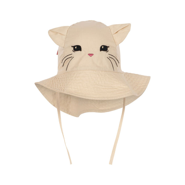 Verbena Bow Kitty Cotton Sunhat with Ties (Creme Brulee)