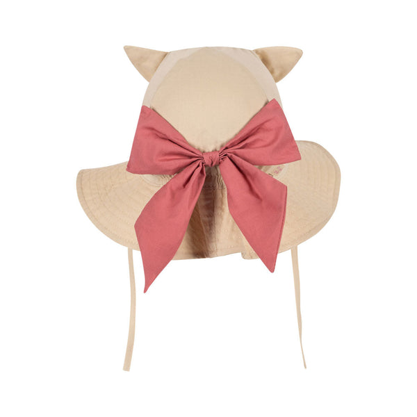 Verbena Bow Kitty Cotton Sunhat with Ties (Creme Brulee)