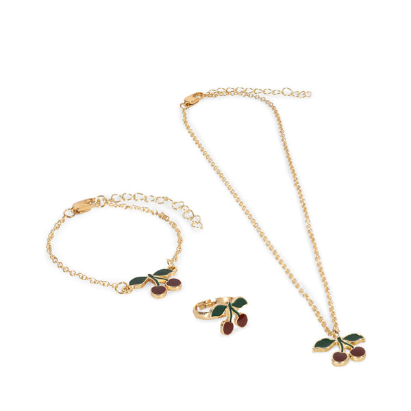 Gold Cherry Necklace, Ring and Bracelet Set (Cherry)