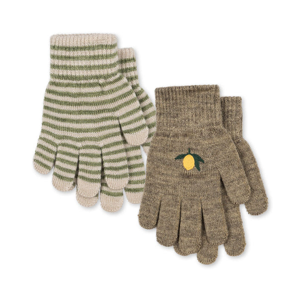 Filla Wool Blend Lemon + Stripe Print Gloves Pack of 2
