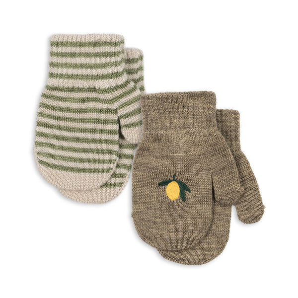 Filla Wool Blend Lemon + Stripe Print Mittens Pack of 2