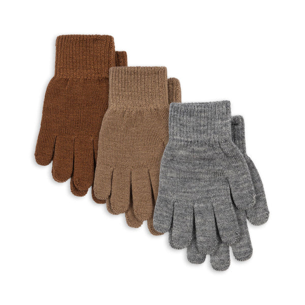 Filla Wool Blend Gloves Pack of 3 (Grey Melange/Beige/Brown)