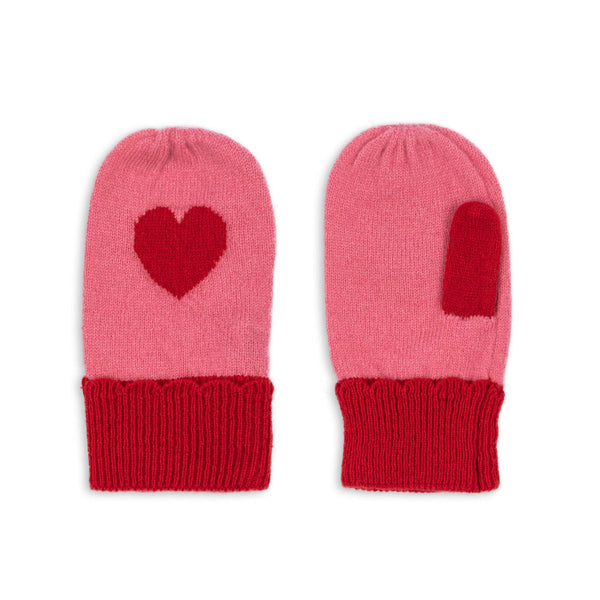 Collette Wool Heart Print Mittens (Pink)