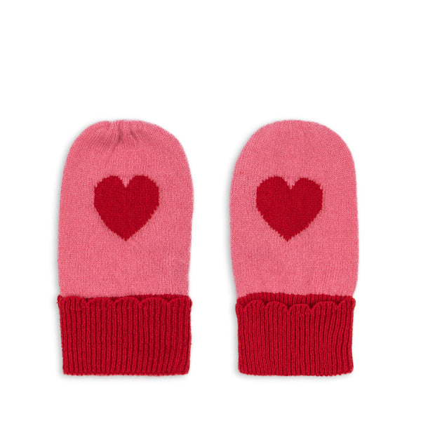 Collette Wool Heart Print Mittens (Pink)
