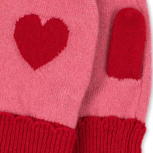 Collette Wool Heart Print Mittens (Pink)
