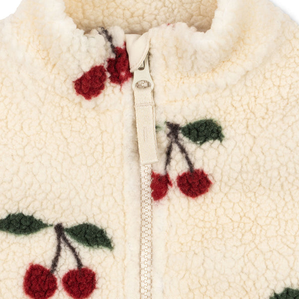 Jody Cherry Print Teddy Borg Fleece Gilet Vest (Ma Grande Cerise)