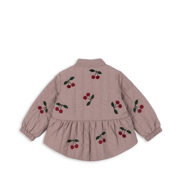 Juna Cherry Embroidered Quilted Peplum Bomber Jacket (Twilight Mauve)