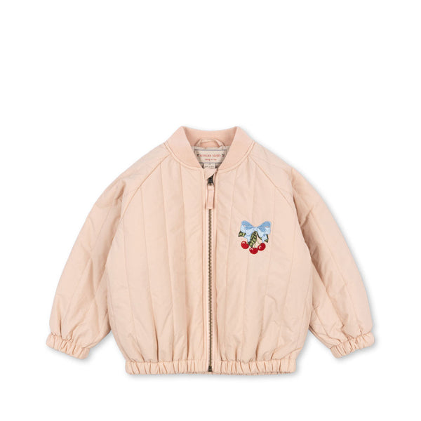 Juno Cherry Print Quilted Bomber Jacket (Cameo Rose)