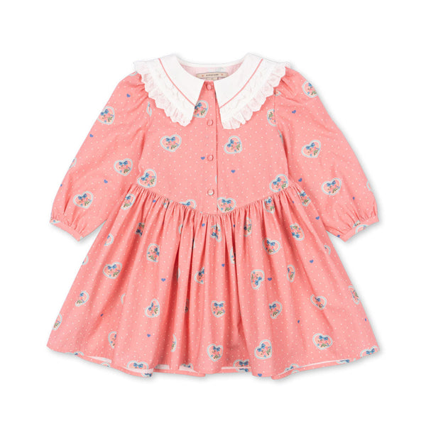 Coeur Collar Floral Cotton Long Sleeve Dress (Cher Coeur Rose)