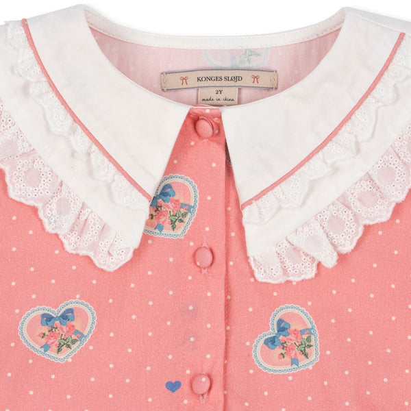 Coeur Collar Floral Cotton Long Sleeve Dress (Cher Coeur Rose)