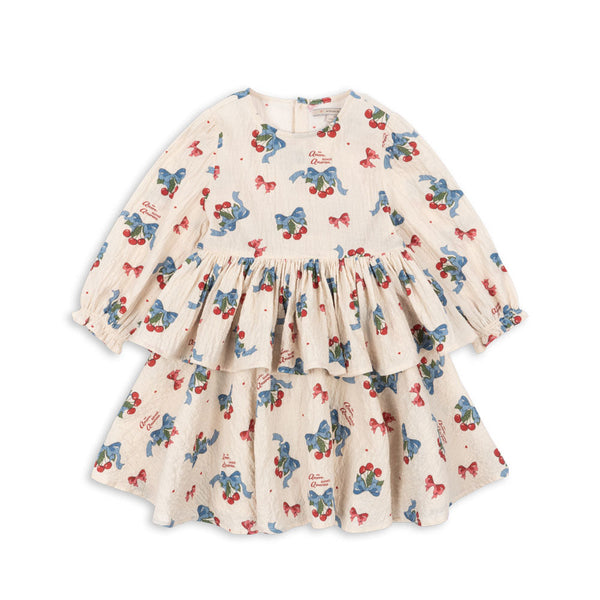 Elin Cherry Print Frilled Long Sleeve Dress (Amarena)