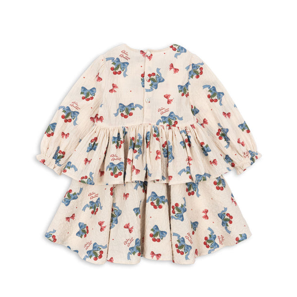 Elin Cherry Print Frilled Long Sleeve Dress (Amarena)