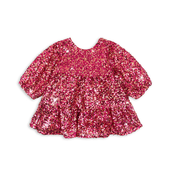 Lila Long Sleeved Sequinned Bow Party Dress (Sangria)