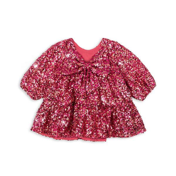 Lila Long Sleeved Sequinned Bow Party Dress (Sangria)