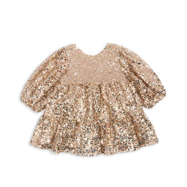Lila Long Sleeved Sequinned Party Dress (Gold Glitter)