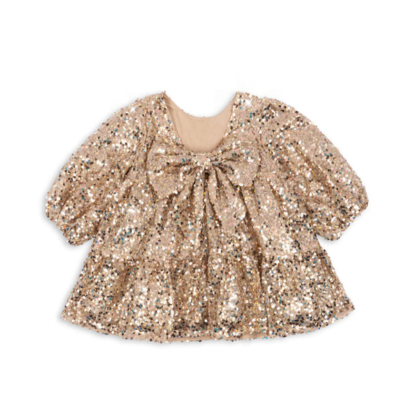 Lila Long Sleeved Sequinned Party Dress (Gold Glitter)