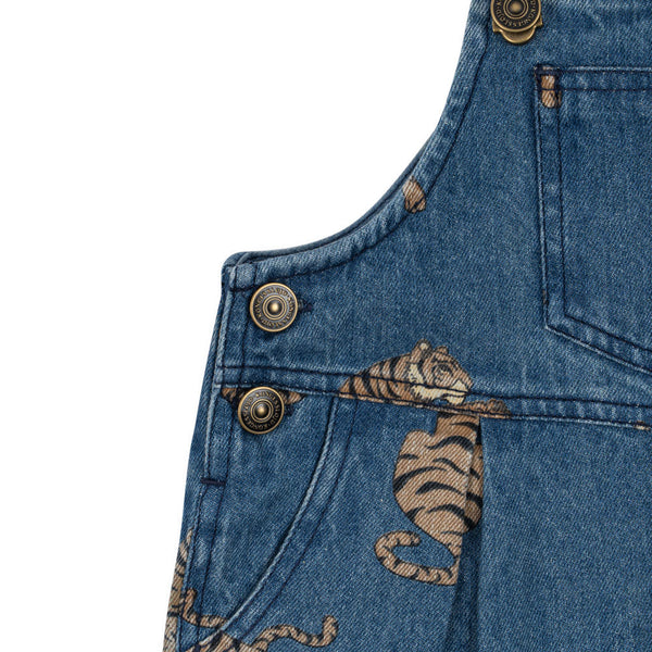 Magot Tiger Print Cotton Denim Dungarees
