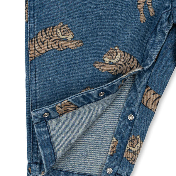 Magot Tiger Print Cotton Denim Dungarees
