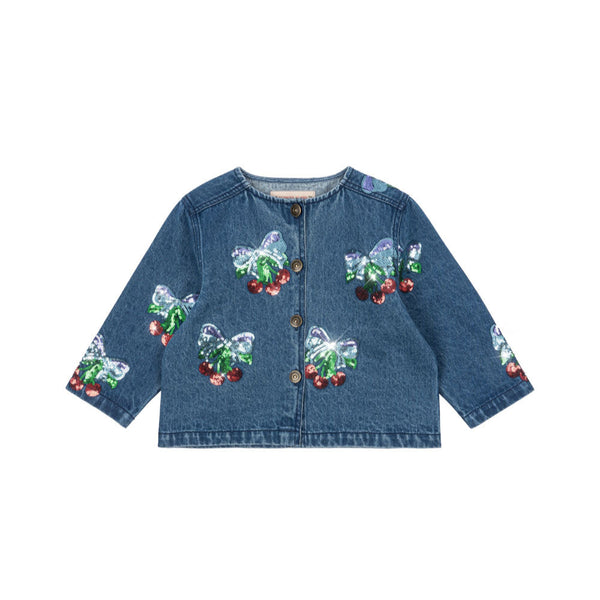 Magot Sequin Cherries Cotton Denim Jacket