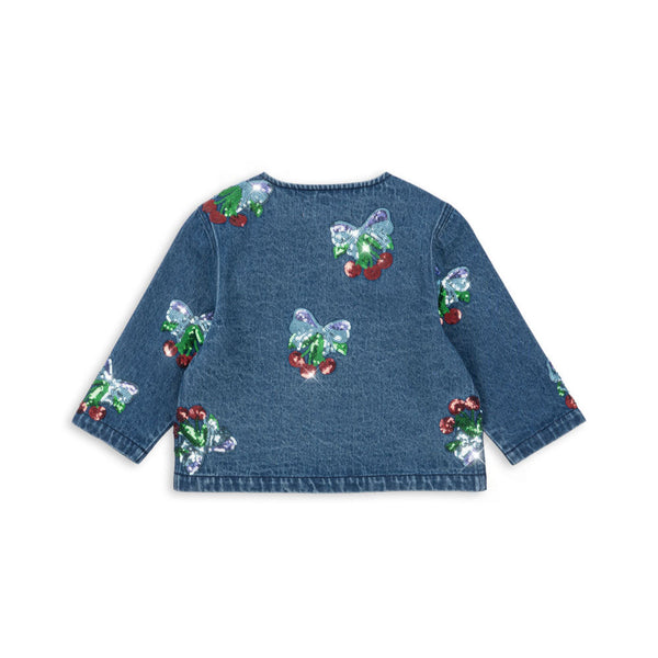 Magot Sequin Cherries Cotton Denim Jacket