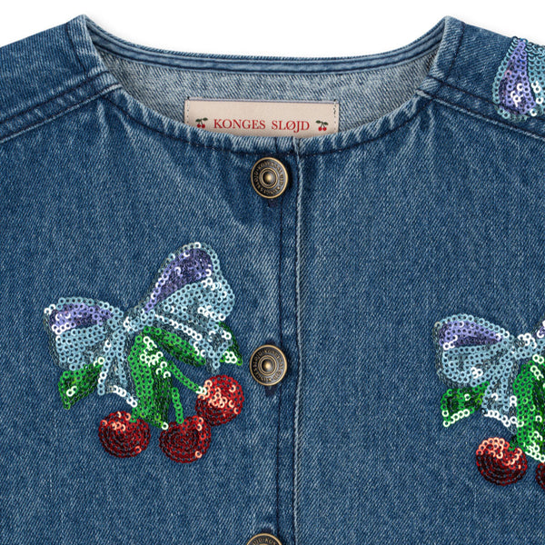 Magot Sequin Cherries Cotton Denim Jacket