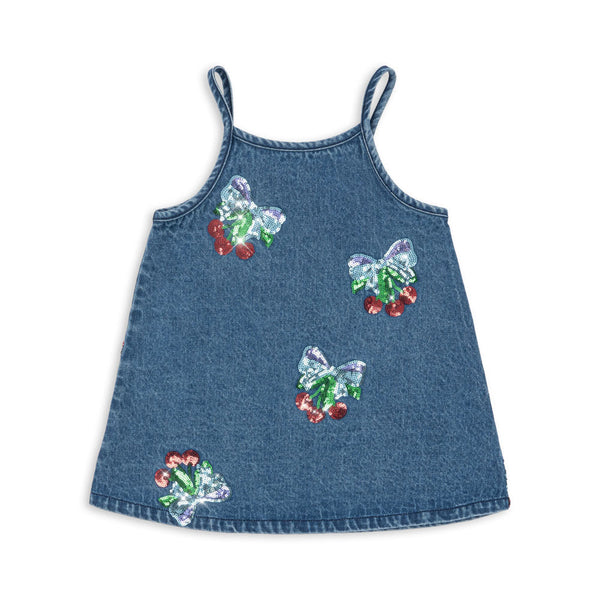Magot Sequin Cherry Strappy Denim Dress