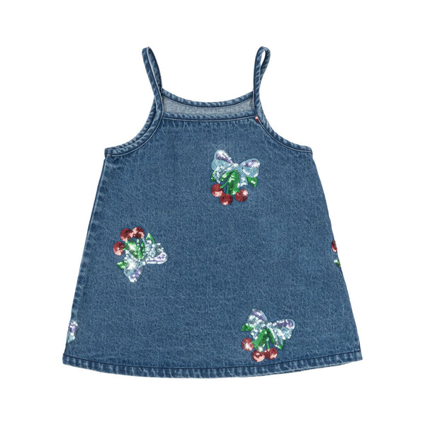 Magot Sequin Cherry Strappy Denim Dress