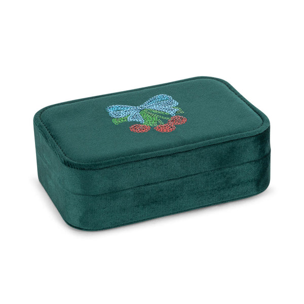 All I Wish For Velvet Cherry Jewellery Box + Beaded Set (Bottle Green)