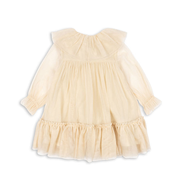 Bow Tulle Long Sleeve Occasion Party Dress (Parchment)