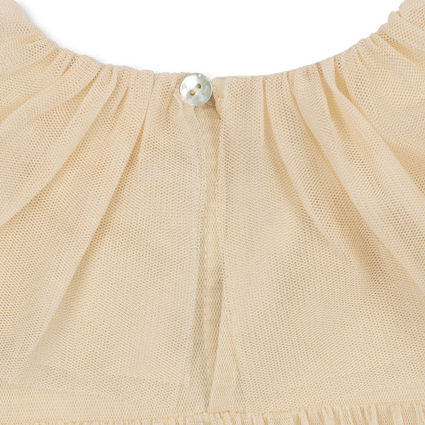 Bow Tulle Long Sleeve Occasion Party Dress (Parchment)