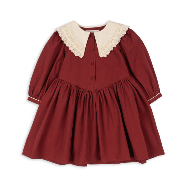 Coeur Collar Cotton Long Sleeve Dress (Red Dahlia)