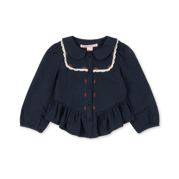 Emmy Peplum Cotton Embroidered Shirt (Dark Navy)