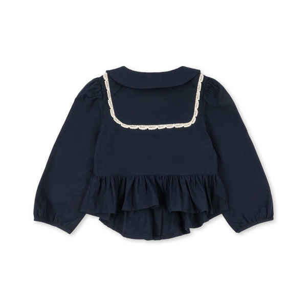Emmy Peplum Cotton Embroidered Shirt (Dark Navy)