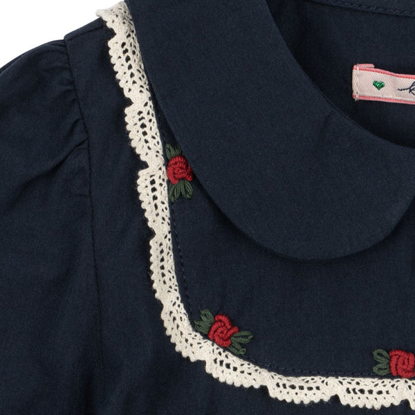 Emmy Peplum Cotton Embroidered Shirt (Dark Navy)