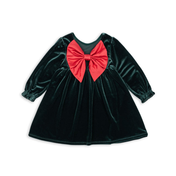 Gia Velvet Bow Dress (Pine Grove)