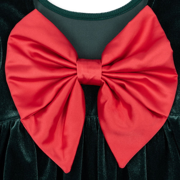 Gia Velvet Bow Dress (Pine Grove)