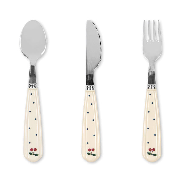 Cherry Print Cutlery Set (Navy Dot)