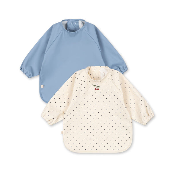 Polka Dot Wipe Clean Long Sleeve Baby Bibs Pack of 2 (Navy Dot/Rain Washed)