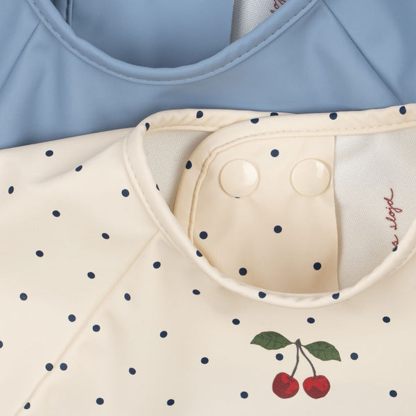 Polka Dot Wipe Clean Long Sleeve Baby Bibs Pack of 2 (Navy Dot/Rain Washed)