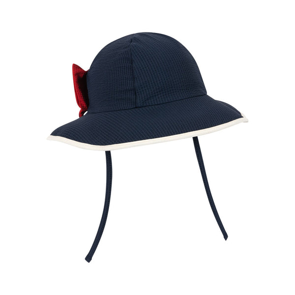 Bowie Seersucker Swim Hat with Bow (Navy Blazer)
