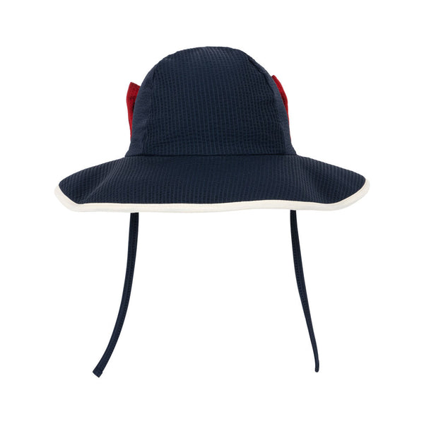 Bowie Seersucker Swim Hat with Bow (Navy Blazer)