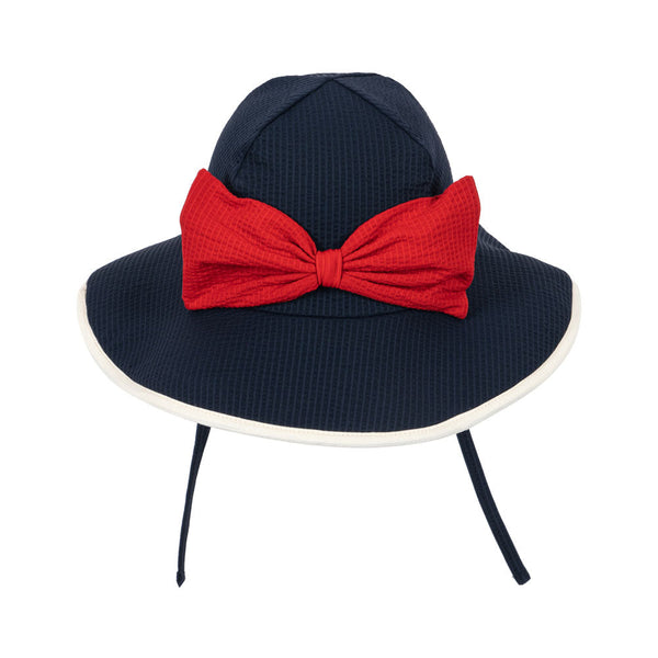 Bowie Seersucker Swim Hat with Bow (Navy Blazer)
