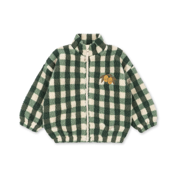 Jody Lemon Motif Check Teddy Borg Fleece Jacket (Green Check)