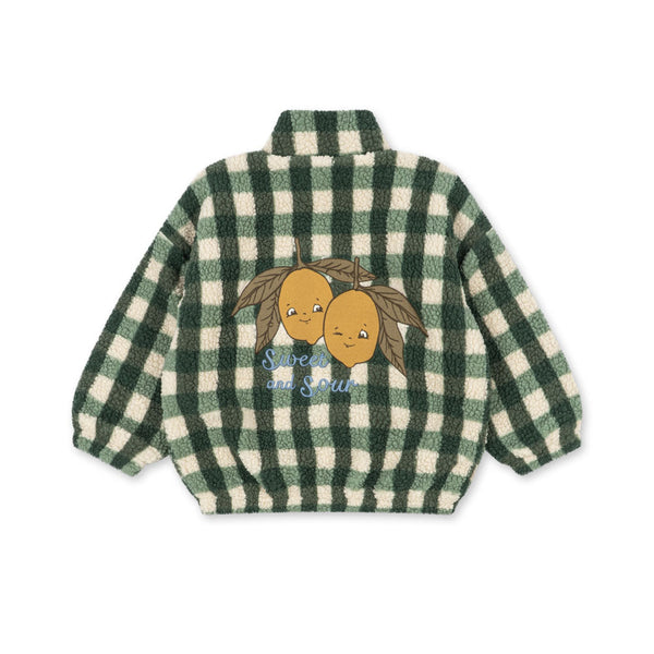Jody Lemon Motif Check Teddy Borg Fleece Jacket (Green Check)