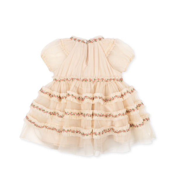 Joelle Floral Embroidered Tulle Ruffle Party Dress (Buttercream)