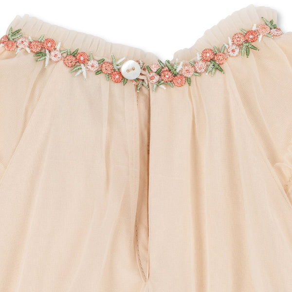 Joelle Floral Embroidered Tulle Ruffle Party Dress (Buttercream)