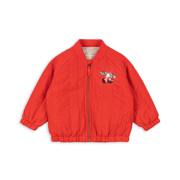 Juno Cherry Sequin Quilted Bomber Jacket (Fiery Red)