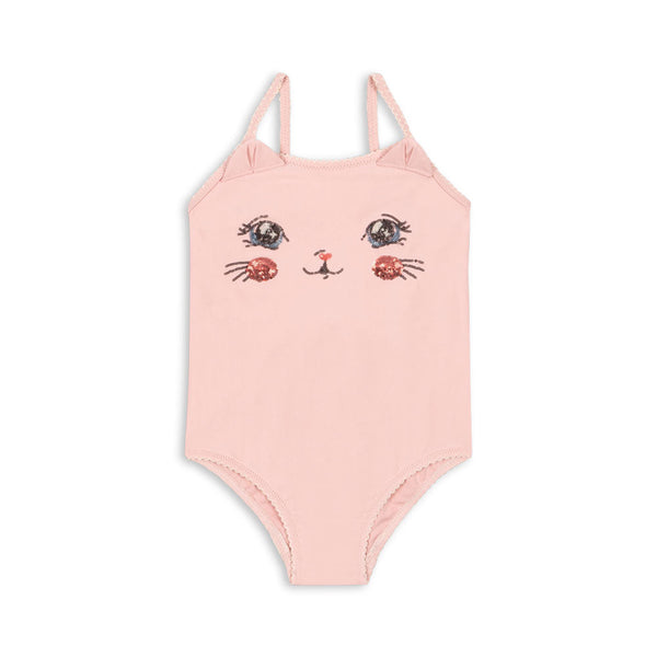 Kitty Face Bow Back Swimsuit (Powder Pink)