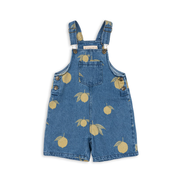 Magot Lemon Print Cotton Denim Short Dungarees (Lemon Denim)
